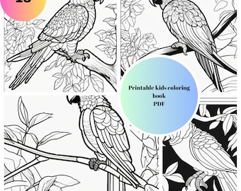 Papagei Malbuch: 10 Tropenvogel Seiten, lustiges Tier PDF (Ages 3-6)