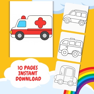 Easy Car Coloring Book for Toddlers | 10 Vehicle Pages | Printable PDF Download