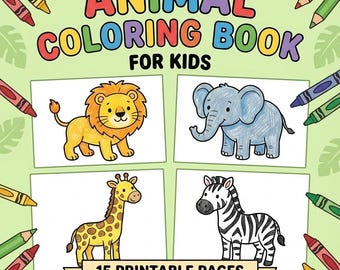 Animal Coloring Book for Kids: 15 Printable Pages (Digital Download)