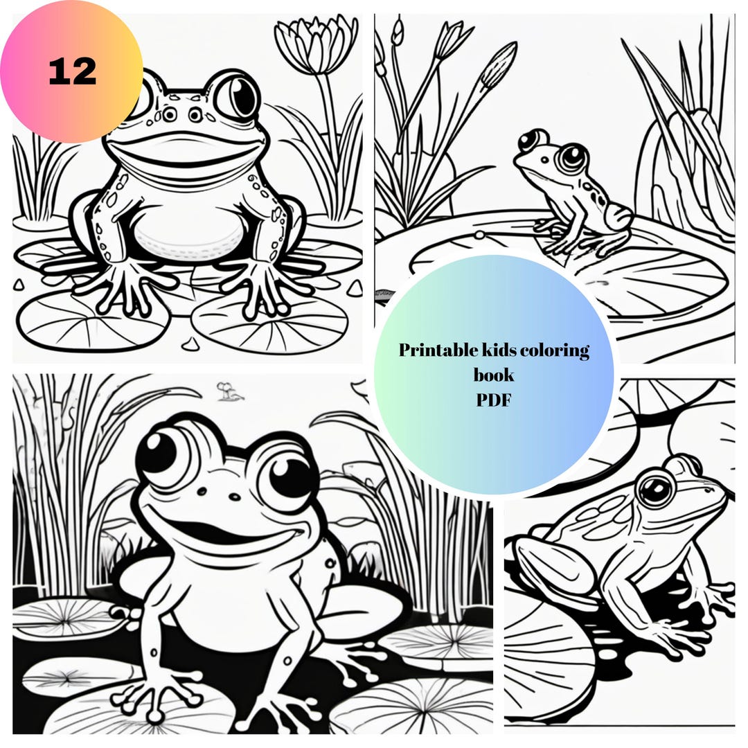 Frog Coloring Book for Kids – 10 Cute Animal Pages (PDF Download) - Etsy