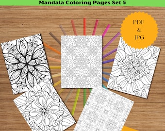 Conjunto de 5 páginas para colorir de mandalas | 10 designs complexos para adultos | PDF + JPG
