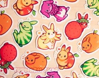Fruit Bunny Vinyl Stickers / Cute Animal Stickers / Journal Stickers / Water Bottle Vinyl Stickers / Rabbit Owner Gift