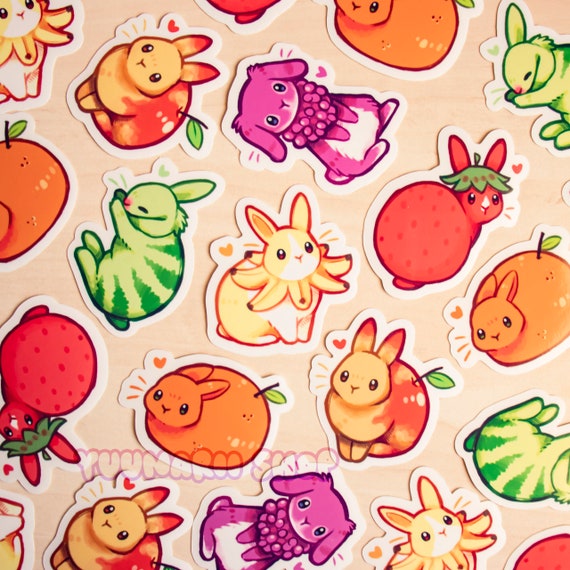 Fruit Bunny Vinyl Stickers / Cute Animal Stickers / Journal Stickers / Water Bottle Vinyl Stickers / Rabbit Owner Gift