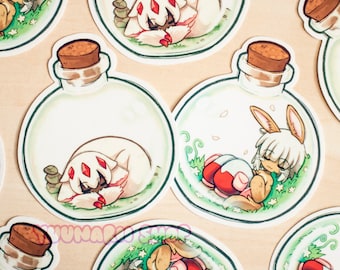 Nanachi & Faputa Holo Bottle Vinyl Stickers / Made in Abyss Stickers / Holographic Sticker / Set of 2 / Cute Anime Gift