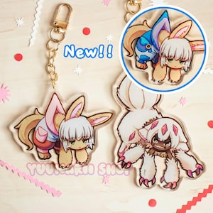 Nanachi & Faputa Acrylic Keychains / Made in Abyss Keychains / Set of 3 / Cute Furry Anime Girl Keychain Gift