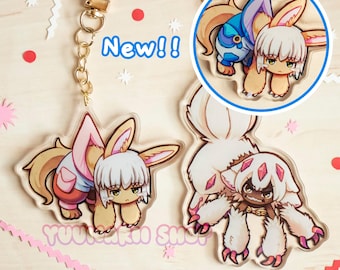Nanachi & Faputa Acrylic Keychains / Made in Abyss Keychains / Set of 3 / Cute Furry Anime Girl Keychain Gift