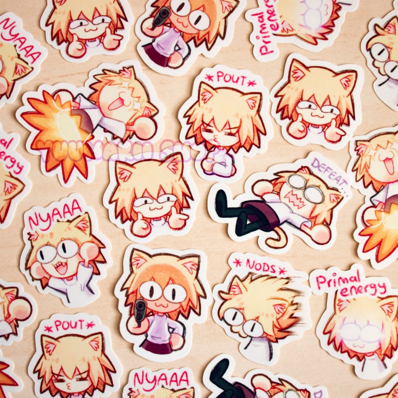 Neco-Arc Mini Vinyl Sticker Set / Funny Cat Meme Stickers / Sticker Set of 8 / Melty Blood Stickers / Waterproof Waterbottle Stickers image 1