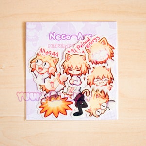 Neco-Arc Mini Vinyl Sticker Set / Funny Cat Meme Stickers / Sticker Set of 8 / Melty Blood Stickers / Waterproof Waterbottle Stickers image 3