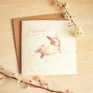 春うさぎのグリーティングカード / 誕生日カード / お祝い記念日カード / かわいい動物カード / うさぎの飼い主へのギフト