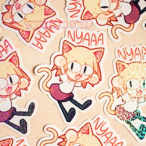 Holographic Neco-Arc Vinyl Sticker / Funny Cat Meme Sticker / Melty Blood Sticker / Waterproof Waterbottle Sticker