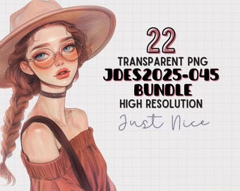 Earthtone Girl Clipart Bundle: Retro Planner Illustrations (PNG)