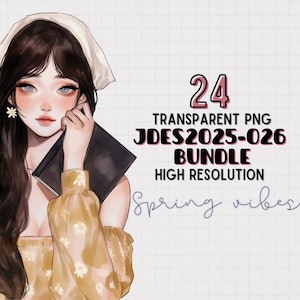 JDES2025-026 Spring Girl Clipart Bundle, cute girl Illustration, transparent PNGs for Journals Scrapbooking, Journaling, Sticker, Planner