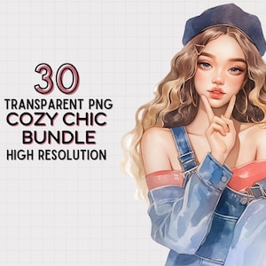Cozy Chic Girl Clipart Bundle: Planner, Scrapbook PNG (Digital Download)