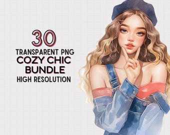 Cozy Chic Girl Clipart-paket: Planner, Scrapbook PNG (digital nedladdning)