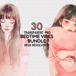 Bedtime Girl Clipart: Planner Girl PNG Illustrations (Digital Download)
