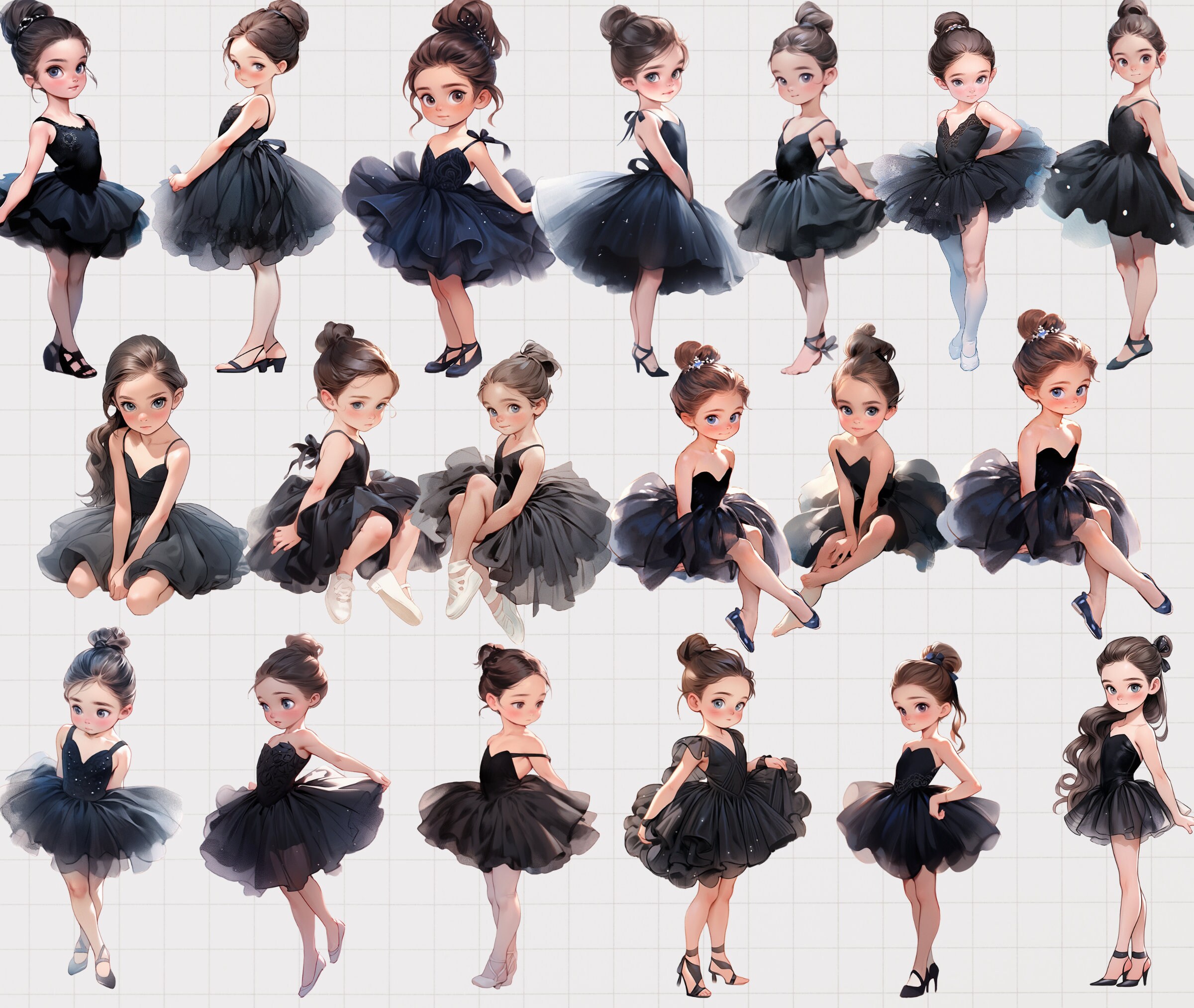 Watercolor Ballerina Girl Clipart: Black Tutu Dancer PNG Bundle ...