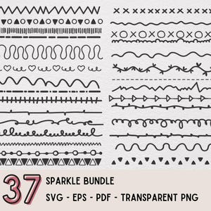 Hand drawn Decorative Line Divider Clipart Bundle, Doodle separator transparent PNG, border graphic designs, digital download, vector file