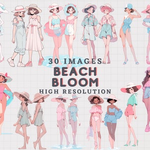 JDES 30 Beach girl cliparts, Summer clipart, Friend clipart, Summer Girls transparent PNG for Planner, Scrapbook, Junk Journal, Card making.