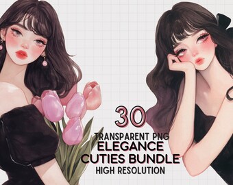 Lot de cliparts fille avec des tulipes : PNG aquarelles pour scrapbooking (téléchargement numérique)
