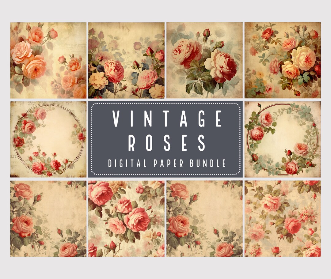 Vintage British Roses Ephemera Digital Paper Bundle, Digital Junk ...