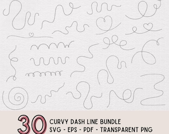 Dash lines Clipart Bundle: Hand-Drawn Travel route, Heart doodle Designs (SVG, PNG, PDF)
