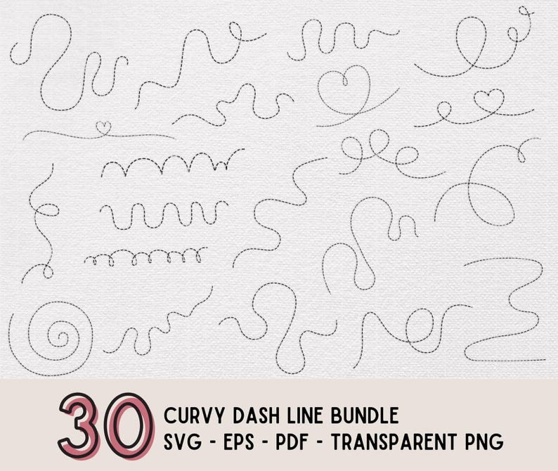 Dash Lines Clipart Bundle: Hand-drawn Travel Route, Heart Doodle ...