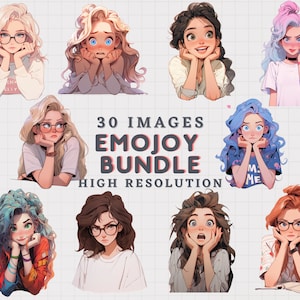 Girl Emotion Clipart: Happy, Sad, Excited - 30 PNG Illustrations (Digital Download)