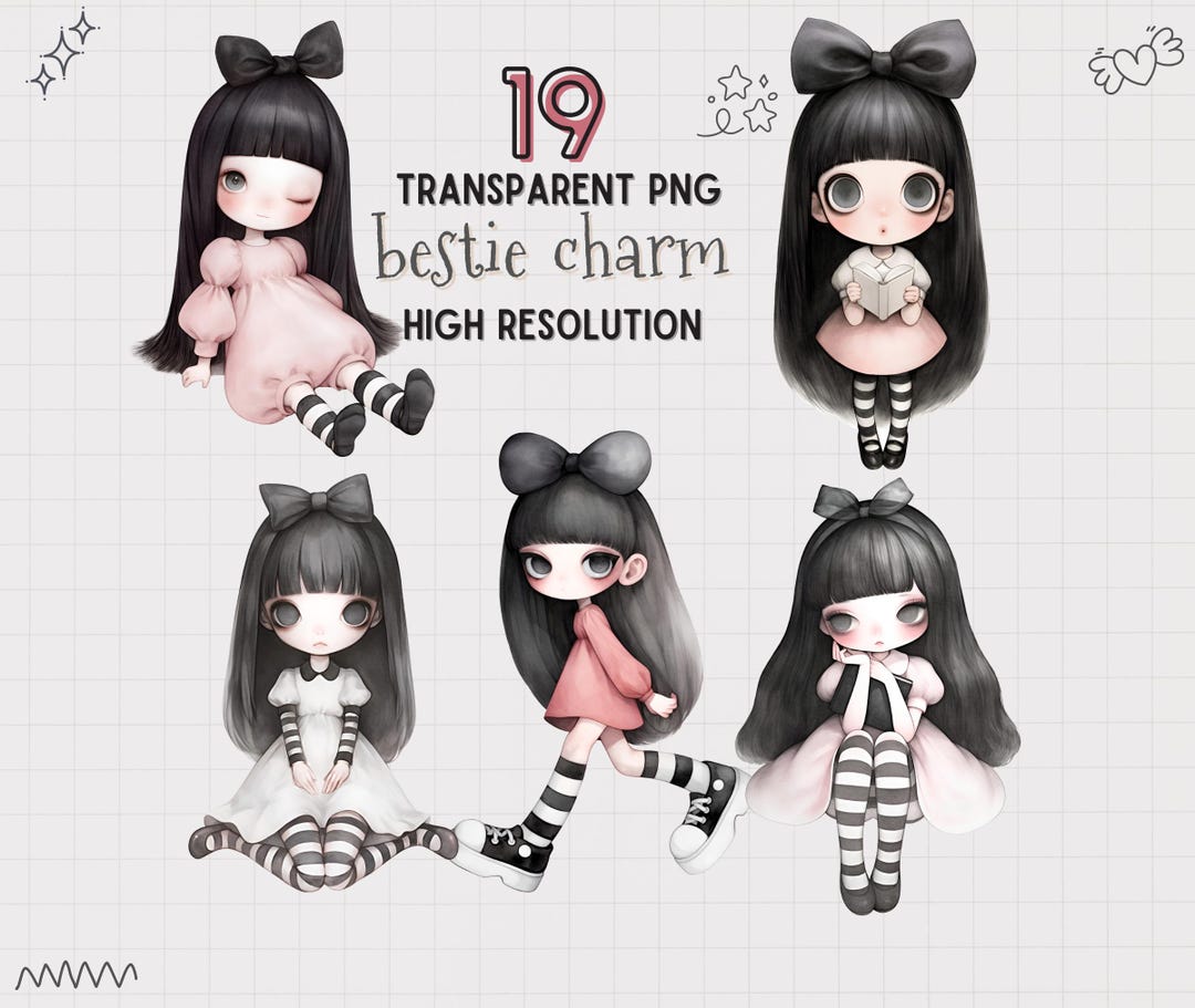 Cute Gothic Girl Clipart Bundle | Kawaii Goth Characters | Dark ...