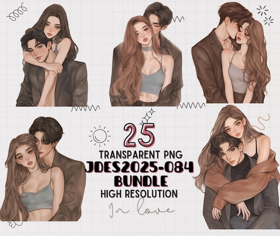 Romantic Couple Clipart: Love Illustration PNG for Stickers, Scrapbooking