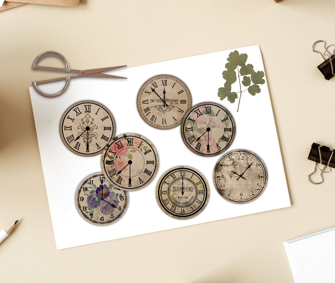 Vintage Face Clock Ephemera Clipart Bundle Floral Clock Face - Etsy