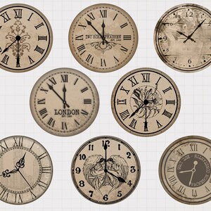 Vintage Face Clock Ephemera Clipart Bundle, Floral Clock Face, Crafting ...