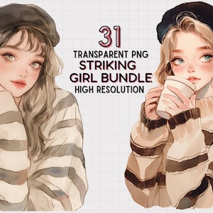 Girl Clipart: Cozy Fashion Illustrations, Scrapbooking PNGs (31 Designs)
