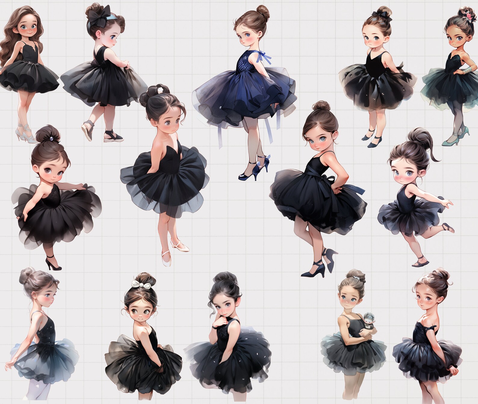 Watercolor Ballerina Girl Clipart: Black Tutu Dancer PNG Bundle ...