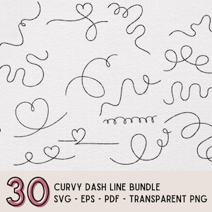 Curvy Decorative lines Clipart Bundle: Hand-Drawn lines, Heart doodle Designs (SVG, PNG, PDF)
