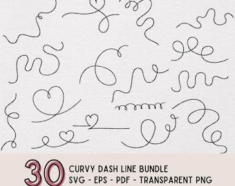 Curvy Decorative lines Clipart Bundle: Hand-Drawn lines, Heart doodle Designs (SVG, PNG, PDF)