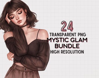 Glam Girl Illustration PNG Clipart: Scrapbooking Graphics (Digital Download)