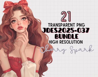 JDES2025-037 Cute Girl in Red Clipart Bundle, girl Illustration, Planner Girl Clip Art, Journals Scrapbooking, Journaling, Sticker, Planner