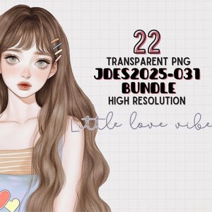 JDES2025-031 Sweet Girl Clipart Bundle, cute girl Illustration transparent PNG for Scrapbooking, Journaling, Sticker, Planner