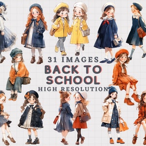 JDES 31 Cute Vintage Schulmädchen Clipart, Baby Mädchen mit Baskenmütze Illustration für Planner, Scrapbook, Junk Journal, Kartenherstellung