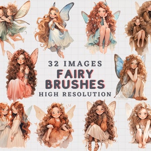 Enchanting Girl Fairy Clipart Bundle, 32 Cute PNG Images, Magical Fantasy illustration digital art Bundle PNG for journal, sticker, planner