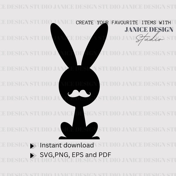 Easter bunny with a mustache svg, happy Easter svg, Easter bunny decoration ,Funny Easter bunny clipart svg, png, vector files