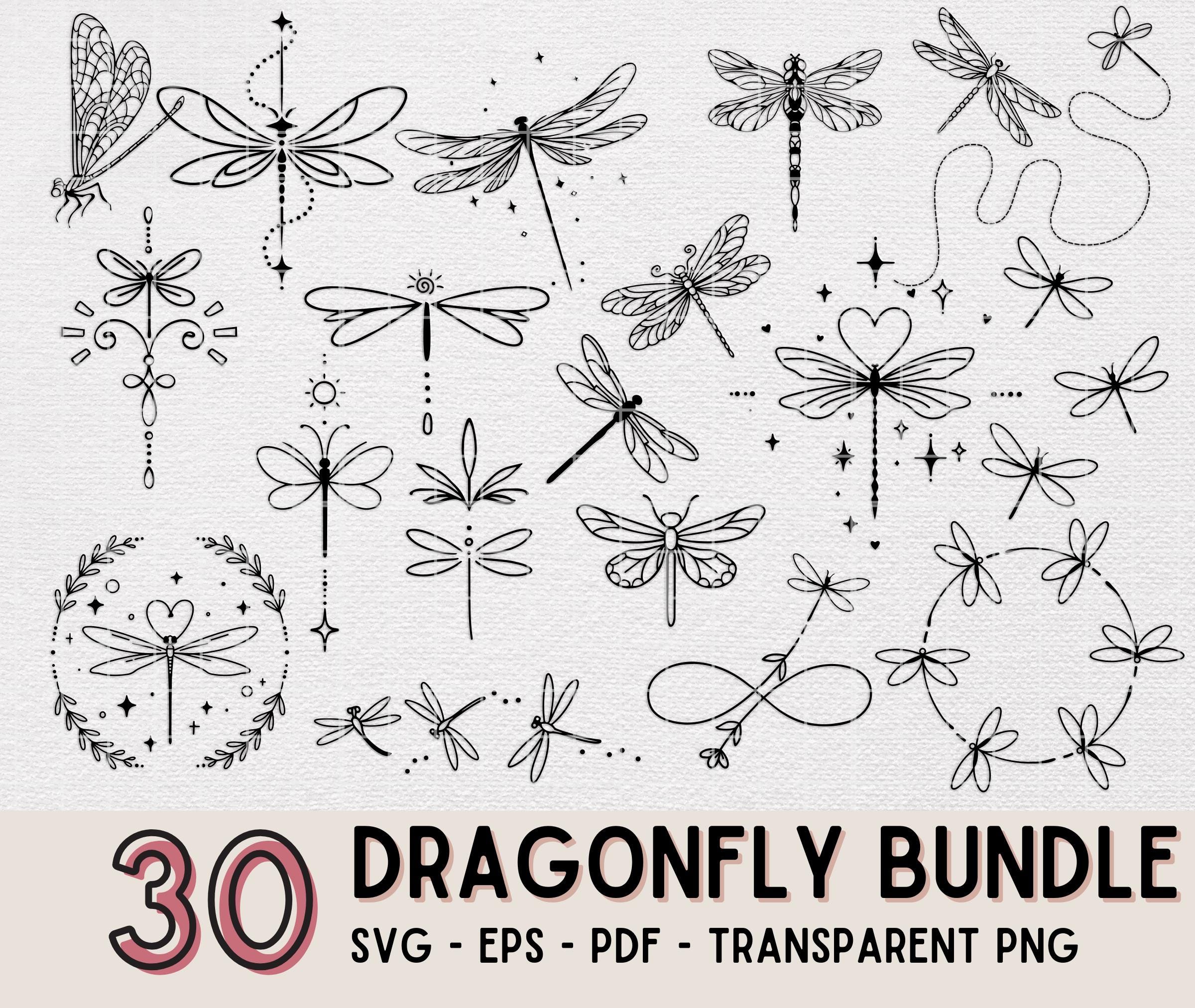 Hand Drawn Dragonfly Vector Clipart, SVG PNG Bundle (digital Download ...