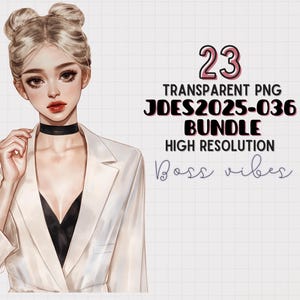 JDES2025-036 Girl boss Clipart Bundle, Aesthetic girl Illustration transparent PNG for Scrapbooking, Journaling, Sticker, Planner