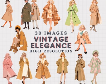 1960s Fashion Clipart: Vintage Ladies with Coats (Digital Download)