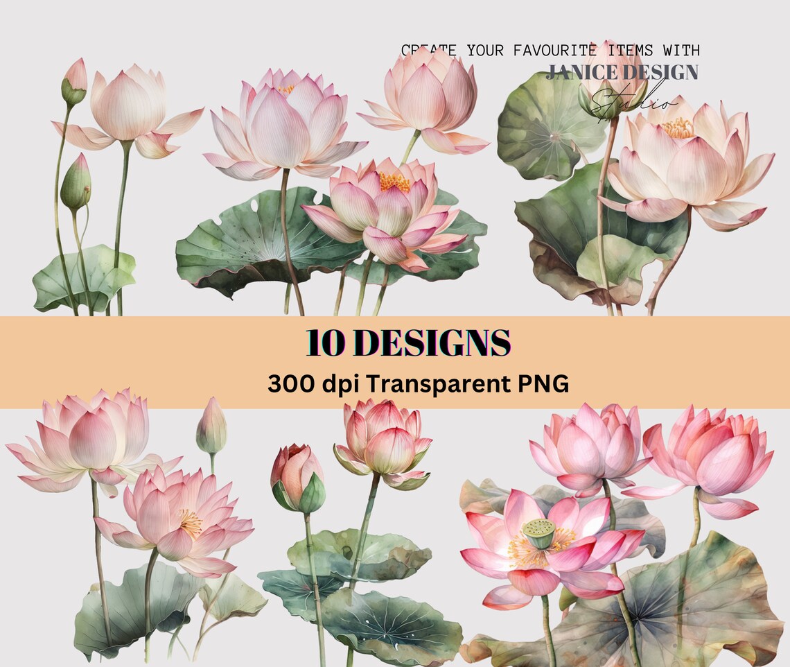 Watercolor Watercolor Clipart Lotus Print Flowers Clipart - Etsy