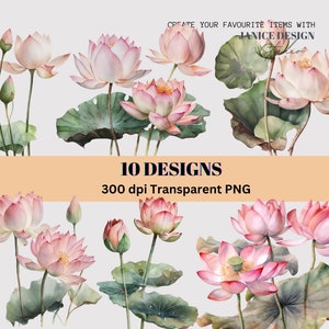 Aquarel aquarel clipart, lotus print, bloemen clipart, aquarel illustratie, lotus illustraties, transparante png, commerciële licentie