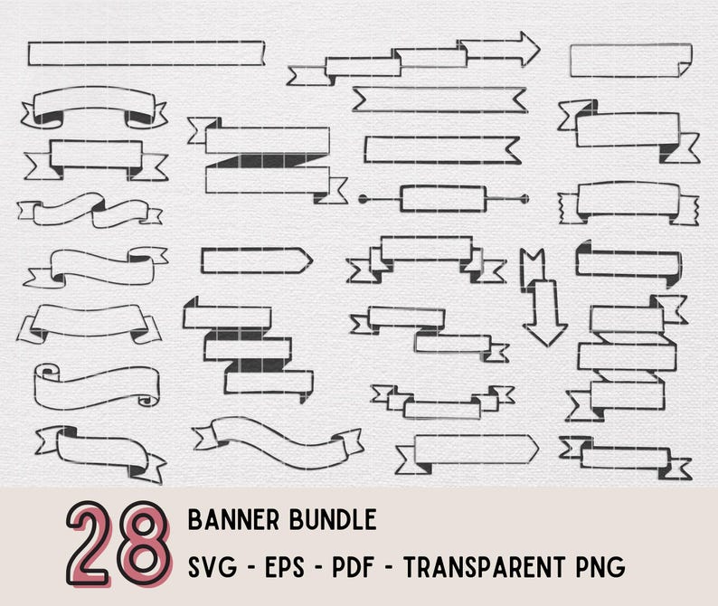 Doodle Banner Clipart Bundle: Hand-drawn Ribbon Banners (SVG, PNG, PDF ...