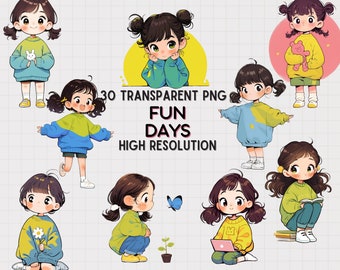 JDES 30 Cute Baby Girl Clipart, adorable girls transparent PNG, reading, playing girl Illustration for sticker, digital journal, planner