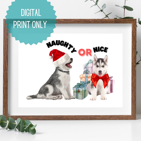 Christmas A4 A5 A6 Printable, Card, Wall art, Husky puppies prints with greeting, Digital Downloadable art, posters, Christmas decor Digital