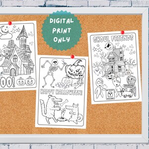 14 Halloween Coloring Pages - Download Digital Prints Printable Kids Party Fun trick or treat ghost monster werewolf vampire skeleton scary
